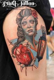 Láb új iskola stílusú színű titokzatos síró nő tetoválás