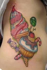 Vidukļa krāsas saldējums un saldo konfekšu tetovējums