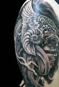 Skuldre sort grå djævel stamme kvinde portræt tatovering