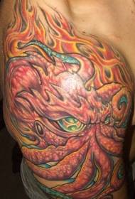 邪惡的火焰章魚紋身圖案