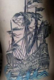 Exquisite black pirate ship tattoo pattern