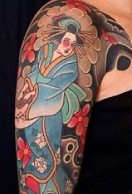 Berbagai garis sketsa pola tato klasik totem tradisional Jepang geisha