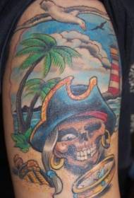Pečių spalvos piratų tematikos tatuiruotės modelis