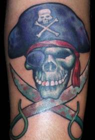 Arm kleur old school piraten schedel tattoo