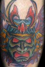 Modello di tatuaggio maschera guerriero giapponese di colore delle gambe