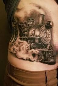 Vita laterale da ragazzo su punte di puntura grigio nero linee astratte immagini di tatuaggi locomotivi