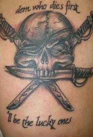Noga czarny brązowy pirat czaszki wzór tatuażu