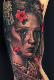 Modello di tatuaggio ritratto geisha asiatico colorato braccio