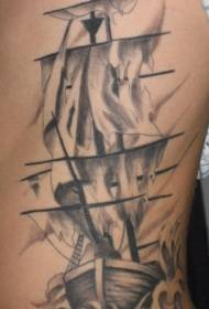 Wzór tatuażu czarny szary duch żeglarstwo talia