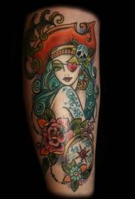 Pirát dívka hodiny květinové školy tetování vzor