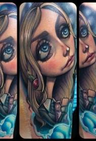 Dibuixos animats de colorit bruixa misteriosa i patró de tatuatge de conill blau
