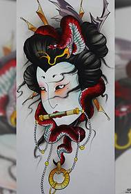 Lámhscríbhinn tattoo geisha dath Seapáine
