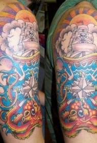 Узорак тетоваже хоботнице у боји рамена и једрилице