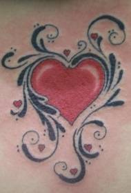 Forma de corazón vermello con patrón de tatuaxe de vide negra