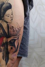 Patró de tatuatge de geisha japonès a tinta
