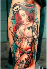 Modèle de tatouage pirate de couleur de jambe sexy babes