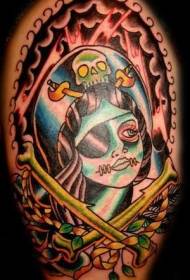 Modello di tatuaggio classico ritratto di ragazza pirata zombie
