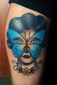 Vieja escuela con máscara de mariposa mujer tatuaje patrón