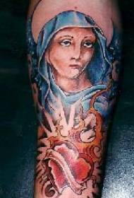 Madonna ja Sacred Heart -tatuointikuvio sinisellä viitta