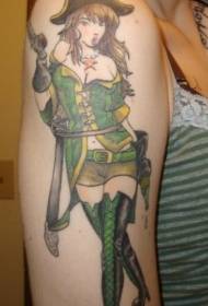 Axel färg sexig kvinnlig pirat skönhet tatuering bild