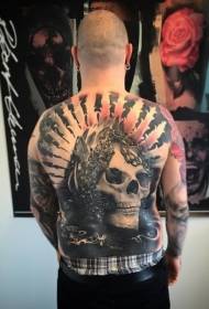 Large tribal woman skull tattoo pattern on the back