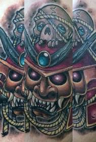 Bein Farbe Dämon Samuraimaske Tattoo Muster
