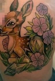 Plantis et flores picta tabella cervus ita et puella latus alvo tattoo