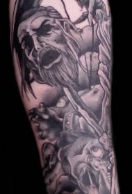 Patrón de tatuaxe de corvo negro guerreiro escuro