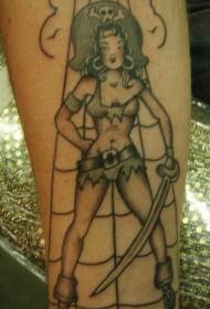 Modello di tatuaggio spada pirata gamba ragazza