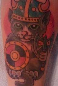 Modello di tatuaggio gatto guerriero vichingo che indossa un casco