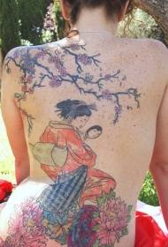 Назад колер японскага малюнка татуіроўкі гейшы і вішні