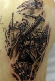 Back black cross flag and warrior tattoo pattern