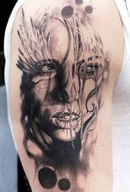 Modello di tatuaggio ragazza messicana grande braccio stile tradizionale piuma
