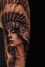 Skulder brun gravering stil indisk kvinne portrett tatovering