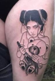 3 desain geisha Jepang lan abu-abu ireng lan desain tato bocah wadon liyane