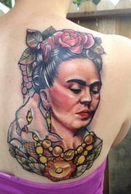 Modello di tatuaggio gatto e fiore ritratto di donna posteriore