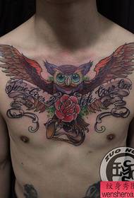 Modello tatuaggio tatuaggio gufo amore freddo petto anteriore maschile