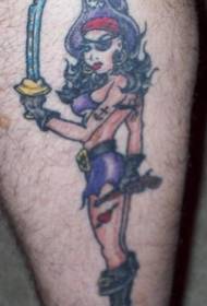 Been kleur sexy piraat meisje tattoo patroon