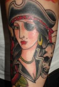 Modello di tatuaggio ritratto pirata classico ragazza braccio colore