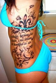 Симпатичні чорні лілії квітковий візерунок з малюнком татуювання боку бічні ребра