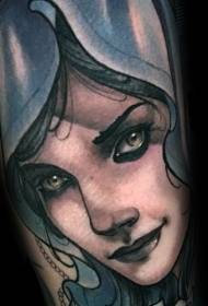 Colorful female portrait tattoo in modern traditional style