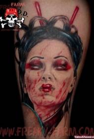 足色悪魔芸者の肖像タトゥーパターン