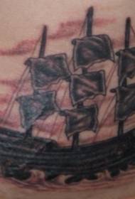 patrón de tatuaje de vela pirata marrón vientre