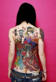 Τα κορίτσια πίσω ασιατικό σχέδιο γκέισα τέχνης χρώμα τατουάζ