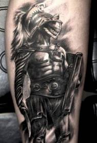 Tatuaggio di gladiatore stile realistico marrone gambe