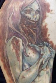 Ombro horror zumbi sangrento mulher tatuagem padrão