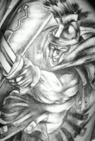 Personality black gray warrior tattoo pattern