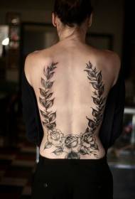 Atrás patrón de tatuaje de planta de rosa gris negro lindo