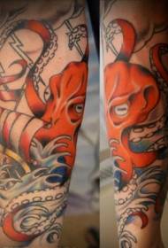 Arm color giant octopus attack boat tattoo pattern