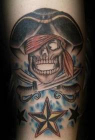 Ruka u boji piratske lubanje i križ mač tetovaža uzorak